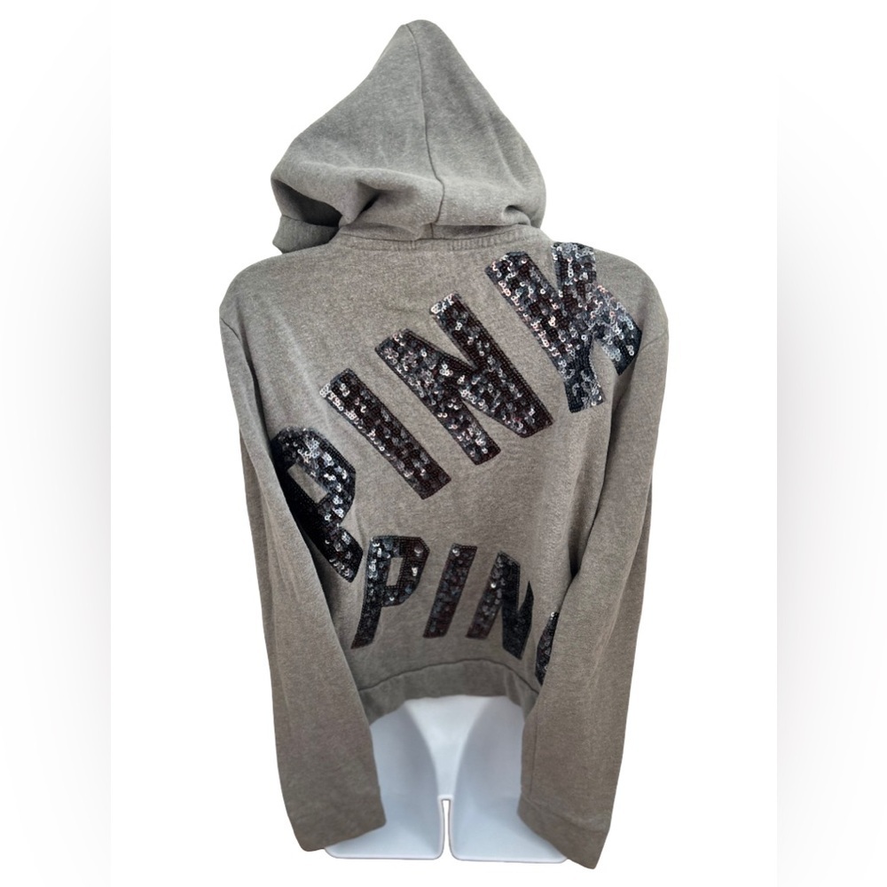 PINK VICTORIAS SECRET SEQUINS ZIP UP HOODIE - Picture 2 of 4